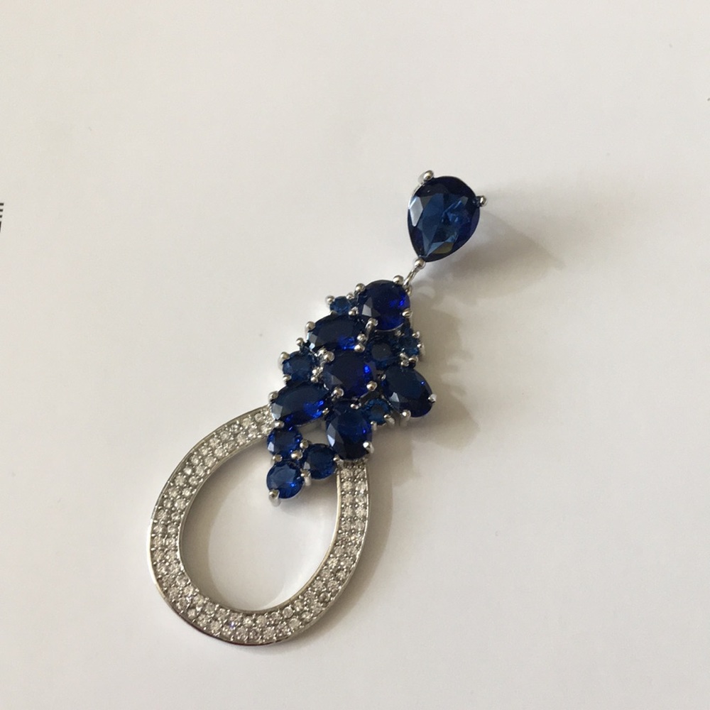 Beautiful Large Sapphire Diamond 925. Pendant